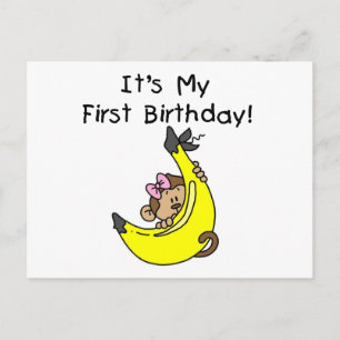 Banana - Girl Monkey 1st Birthday Postcard