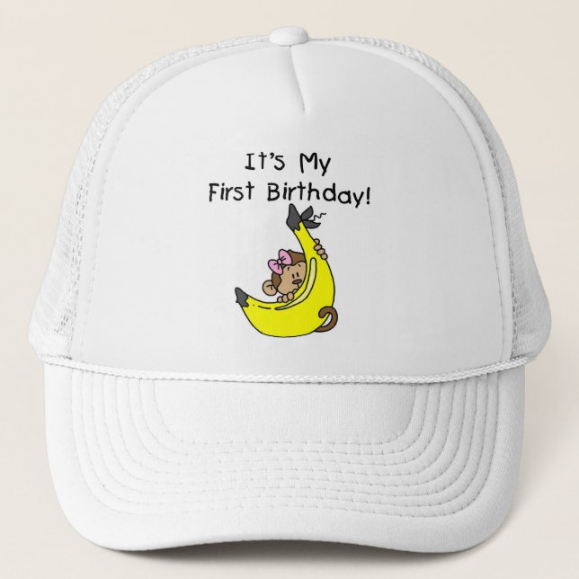 Banana - Girl Monkey 1st Birthday Trucker Hat (Front)