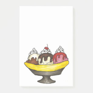 Banana Ice Cream Split Sundae Foodie Post Its Post-it Notes