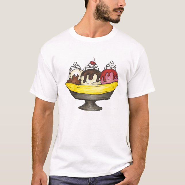 Banana Ice Cream Sundae Split Foodie Junk Food T-Shirt (Front)