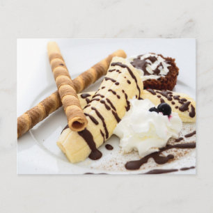 BANANA ICE CREAM WAFFLE DESSERT POSTCROSSING POSTCARD