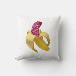 Banana in faux Pink Glitter Looks Delicious Cushion
