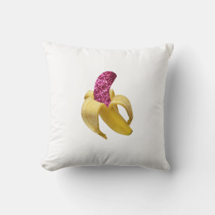 Banana in faux Pink Glitter Looks Delicious Cushion
