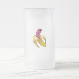 Banana in faux Pink Glitter Looks Delicious Frosted Glass Beer Mug