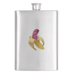 Banana in faux Pink Glitter Looks Delicious Hip Flask