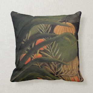 Banana Jungle with Oranges Palm Leaves Rousseau 1 Cushion