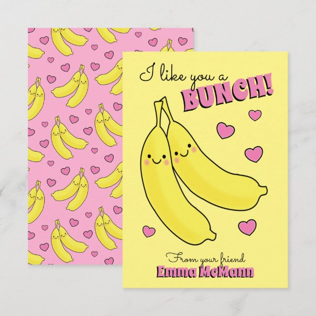 Banana Kids Classroom Valentine Cards (Front/Back)
