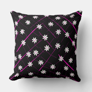 banana leaf and flowers tropical black botanical cushion