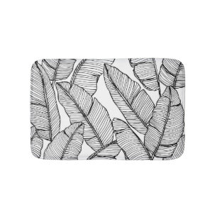 Banana Leaf Black White Illustration Bath Mat