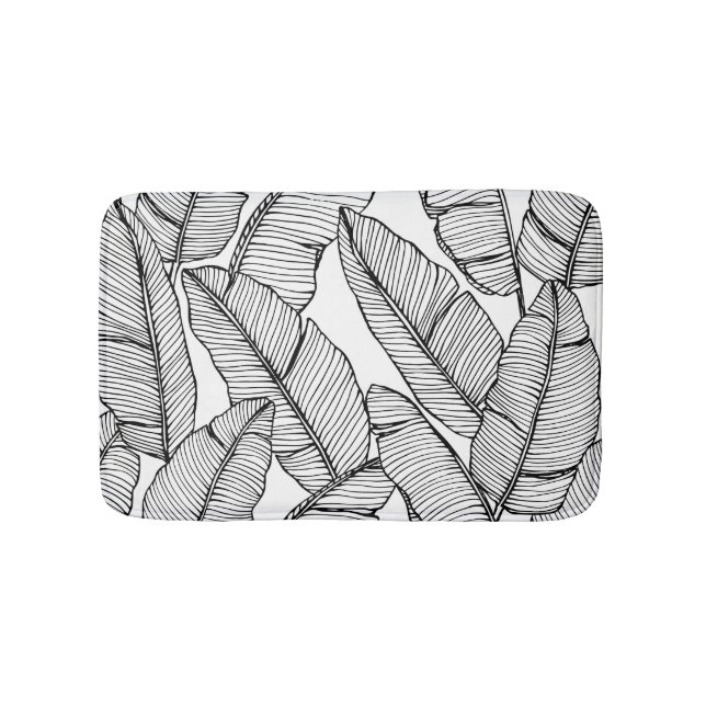 Banana Leaf Black White Illustration Bath Mat (Front)