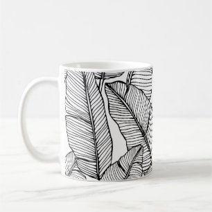 Banana Leaf Black White Illustration Coffee Mug