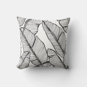 Banana Leaf Black White Illustration Cushion