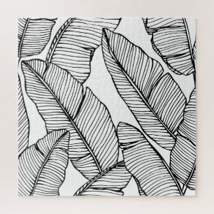 Banana Leaf Black White Illustration Jigsaw Puzzle