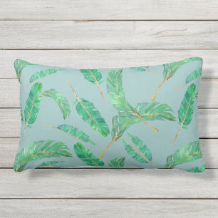 Banana Leaf Blue Green Tropical Leaves Pattern Lumbar Cushion