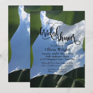 Banana Leaf Framed Sky Tropical Bridal Shower Invitation