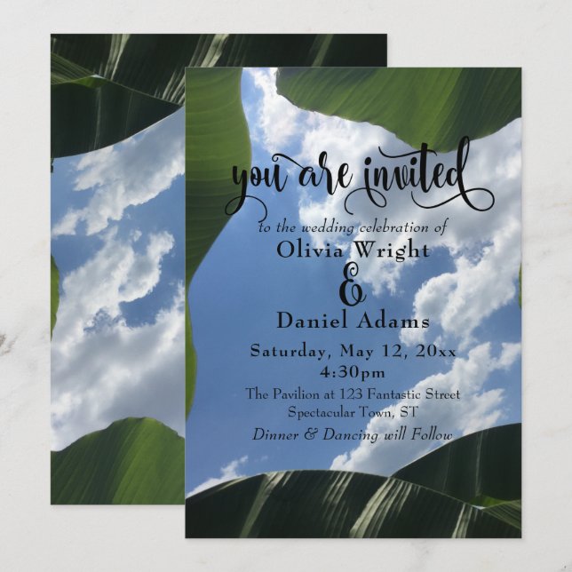 Banana Leaf Framed Sky Tropical Wedding Invitation (Front/Back)