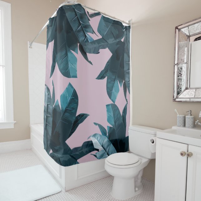 Banana Leaf Print Lilac Shower Curtain (In Situ)