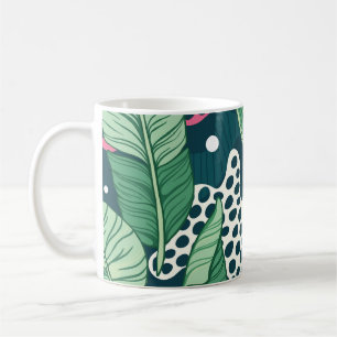 Banana leaves abstract, trendy colours coffee mug