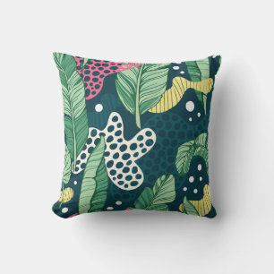 Banana leaves abstract, trendy colours cushion