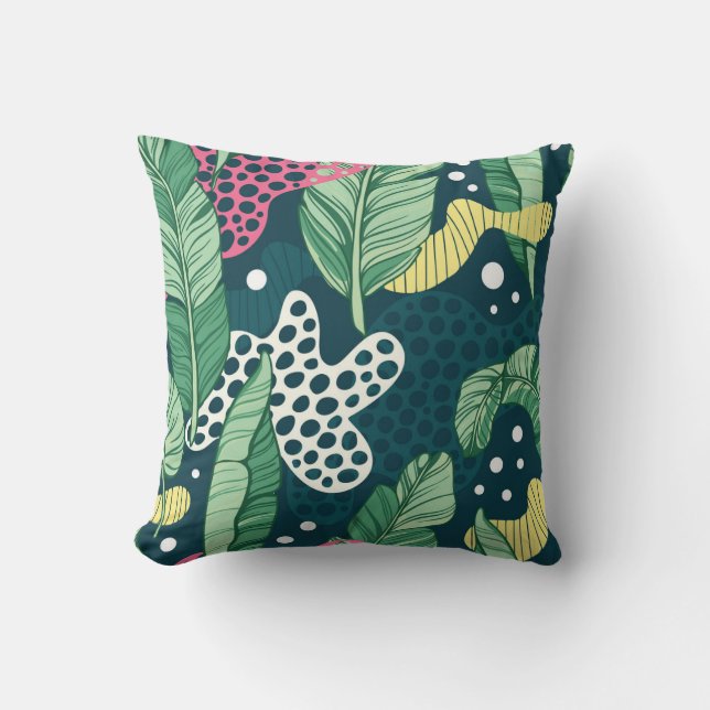 Banana leaves abstract, trendy colours cushion (Front)