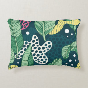 Banana leaves abstract, trendy colours decorative cushion