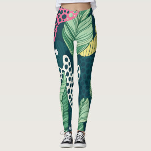 Banana leaves abstract, trendy colours leggings
