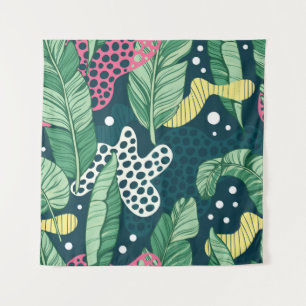 Banana leaves abstract, trendy colours tapestry