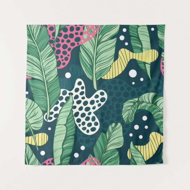 Banana leaves abstract, trendy colours tapestry (Front)