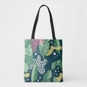 Banana leaves abstract, trendy colours tote bag