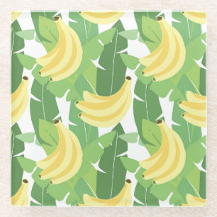 Banana Leaves And Fruit Pattern Glass Coaster
