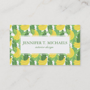 Banana Leaves And Fruit Pattern Monogram Business Card