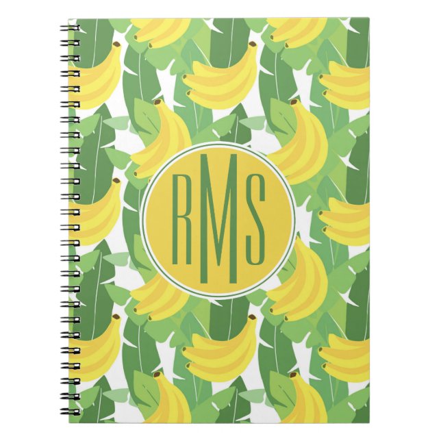 Banana Leaves And Fruit Pattern | Monogram Notebook (Front)