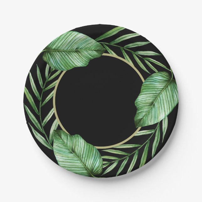Banana Leaves and Palm Fronds Tropical Theme Party Paper Plate (Front)