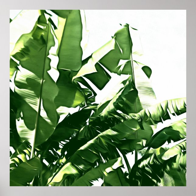 Banana Leaves Green Monochromatic Painting Poster (Front)