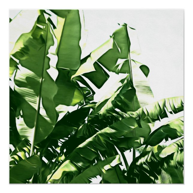 Banana Leaves Green Monochromatic Painting Poster (Front)