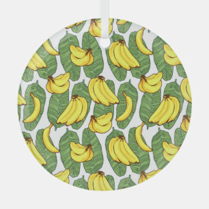 Banana Leaves: Tropical Fruit Pattern Glass Tree Decoration