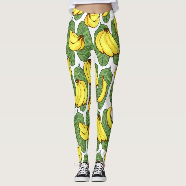Banana Leaves: Tropical Fruit Pattern Leggings (Front)