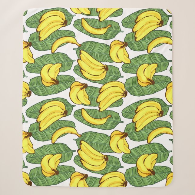 Banana Leaves: Tropical Fruit Pattern Sherpa Blanket (Front)