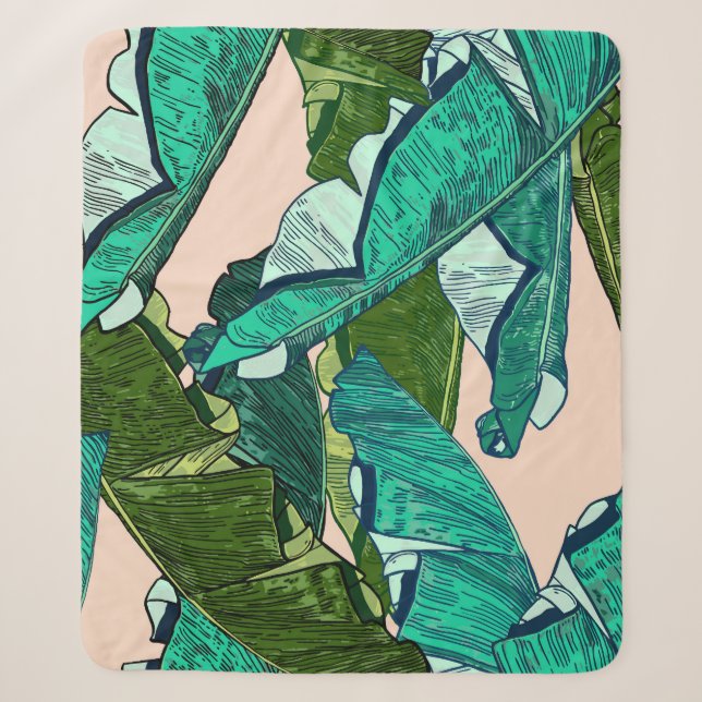 Banana Leaves: Tropical Seamless Pattern. Sherpa Blanket (Front)