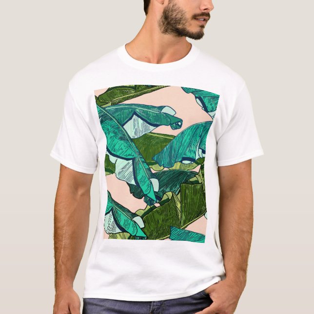 Banana Leaves: Tropical Seamless Pattern. T-Shirt (Front)