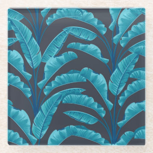 Banana Leaves: Vintage Tropical Pattern. Glass Coaster