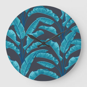 Banana Leaves: Vintage Tropical Pattern. Large Clock