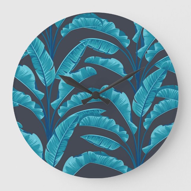 Banana Leaves: Vintage Tropical Pattern. Large Clock (Front)