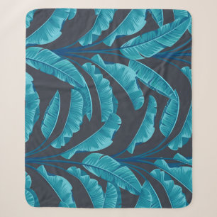 Banana Leaves: Vintage Tropical Pattern. Sherpa Blanket