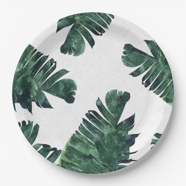 Banana Leaves Watercolor Paper Plate (Front)