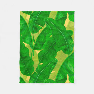Banana leaves watercolor pattern fleece blanket