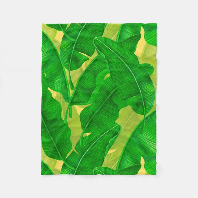 Banana leaves watercolor pattern fleece blanket (Front)