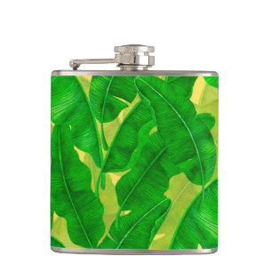 Banana leaves watercolor pattern hip flask