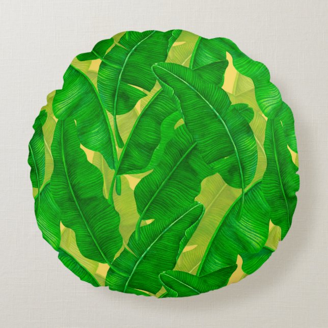 Banana leaves watercolor pattern round cushion (Front)