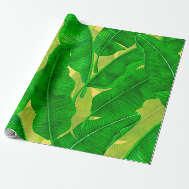 Banana leaves watercolor pattern wrapping paper (Unrolled)